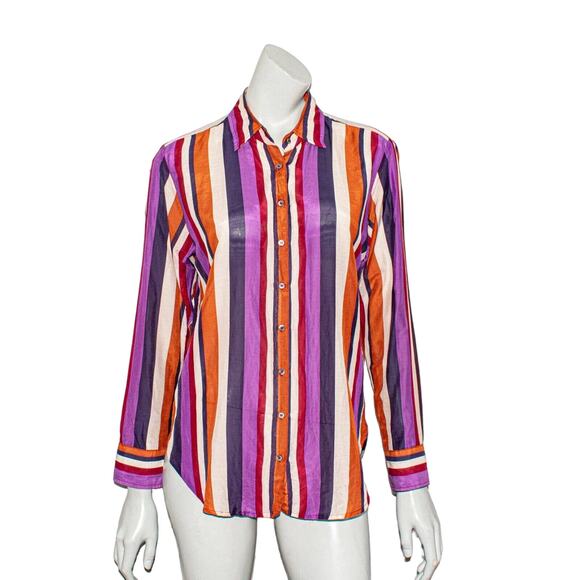 XIRENA Women's XS Beau Shirt Button front Striped Mult color Cotton Silk - Picture 4 of 9
